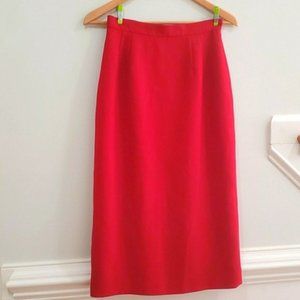Long Red Pencil Skirt Button Closure Slit in Back
